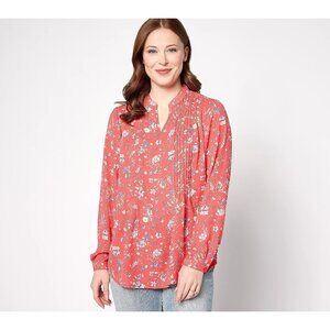 Joan Rivers Blouse Size Large Printed Floral Textured Woven Long Sleeve Boho NEW